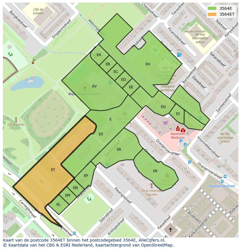 Afbeelding van het postcodegebied 3564 ET op de kaart.