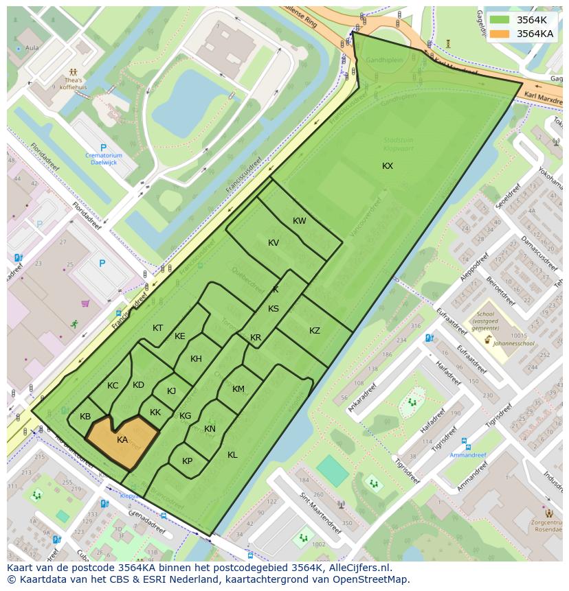 Afbeelding van het postcodegebied 3564 KA op de kaart.
