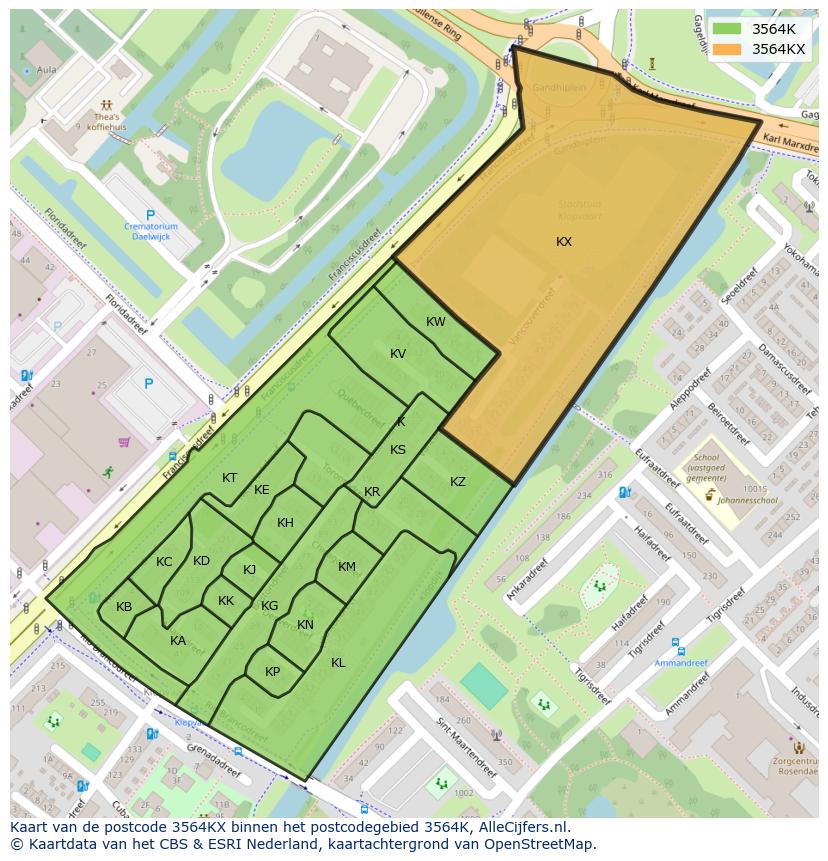 Afbeelding van het postcodegebied 3564 KX op de kaart.