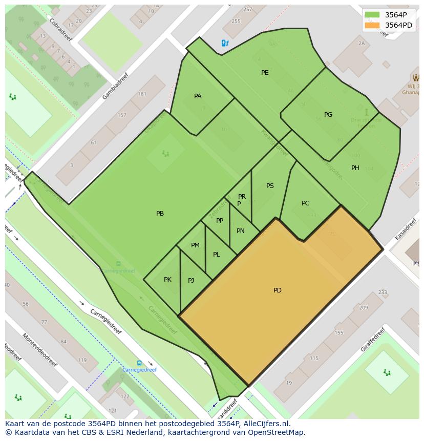 Afbeelding van het postcodegebied 3564 PD op de kaart.