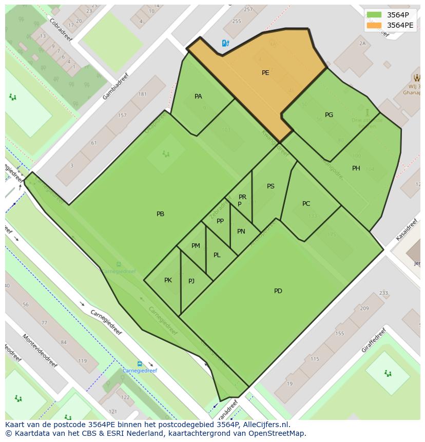 Afbeelding van het postcodegebied 3564 PE op de kaart.