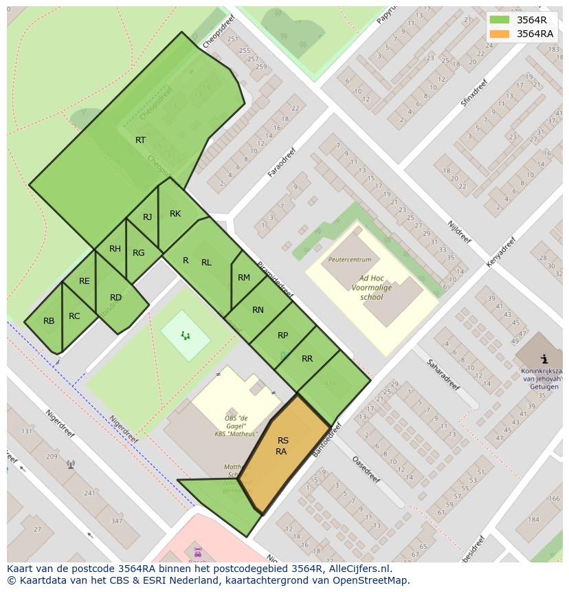 Afbeelding van het postcodegebied 3564 RA op de kaart.