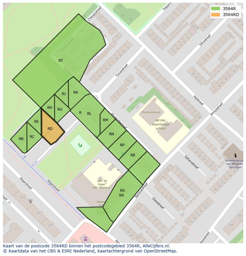 Afbeelding van het postcodegebied 3564 RD op de kaart.