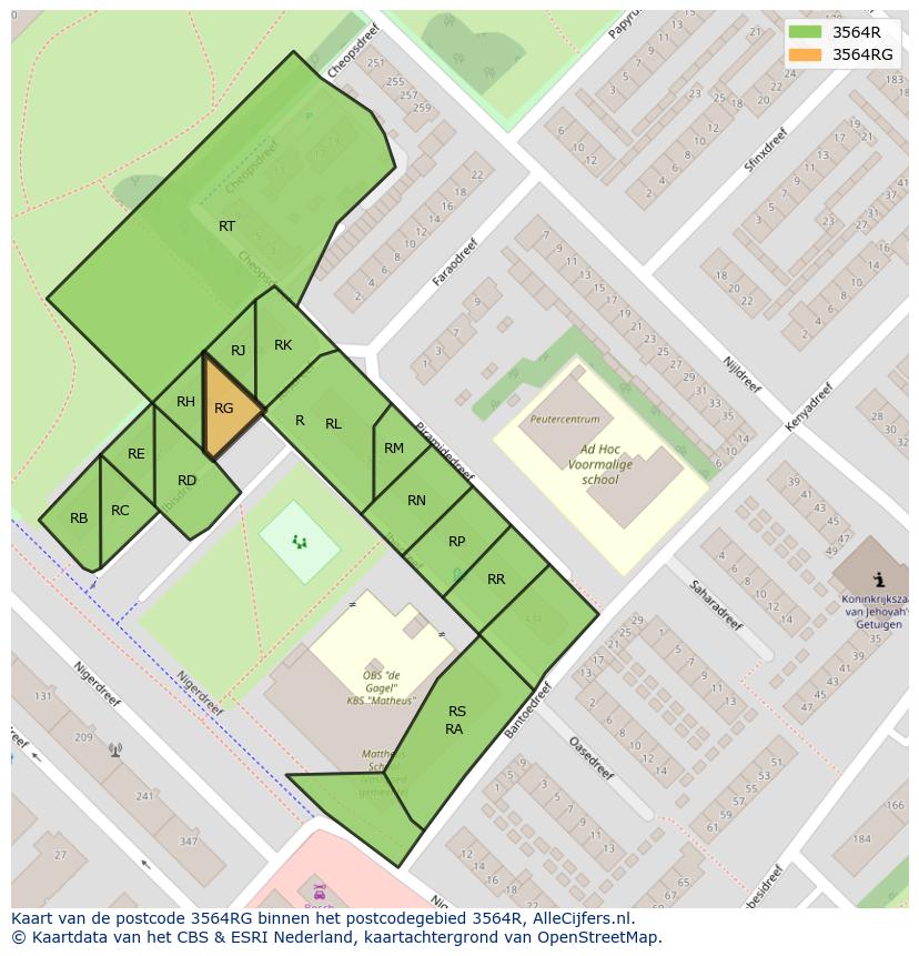 Afbeelding van het postcodegebied 3564 RG op de kaart.