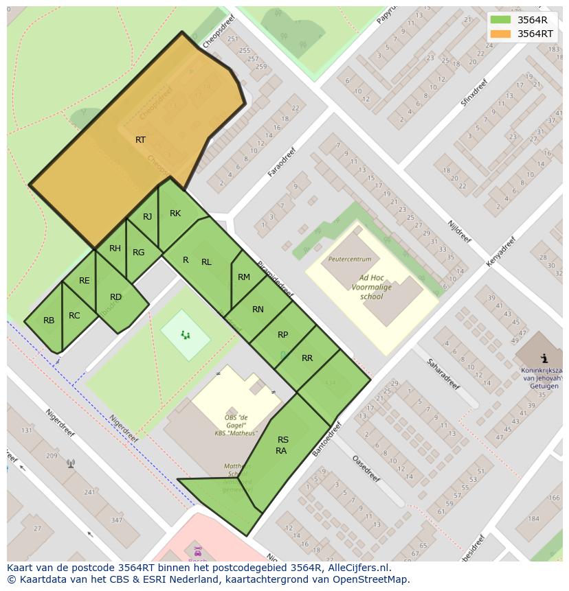 Afbeelding van het postcodegebied 3564 RT op de kaart.
