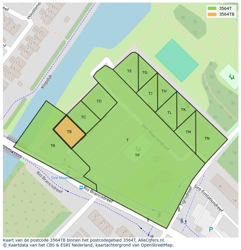 Afbeelding van het postcodegebied 3564 TB op de kaart.