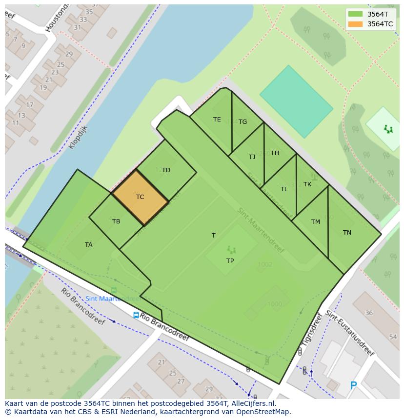 Afbeelding van het postcodegebied 3564 TC op de kaart.