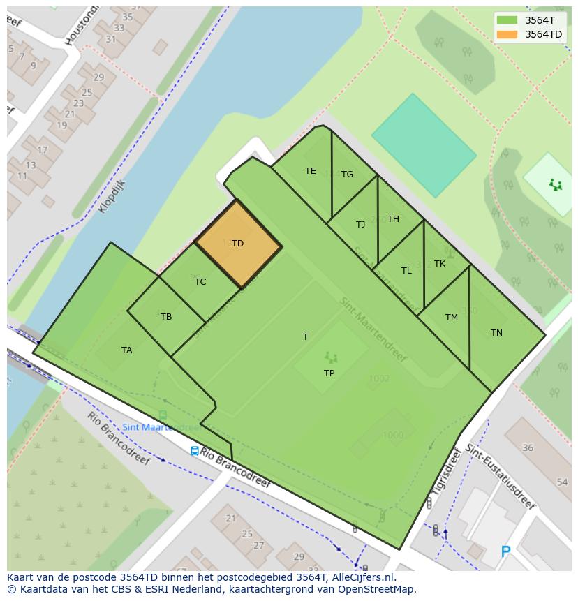 Afbeelding van het postcodegebied 3564 TD op de kaart.