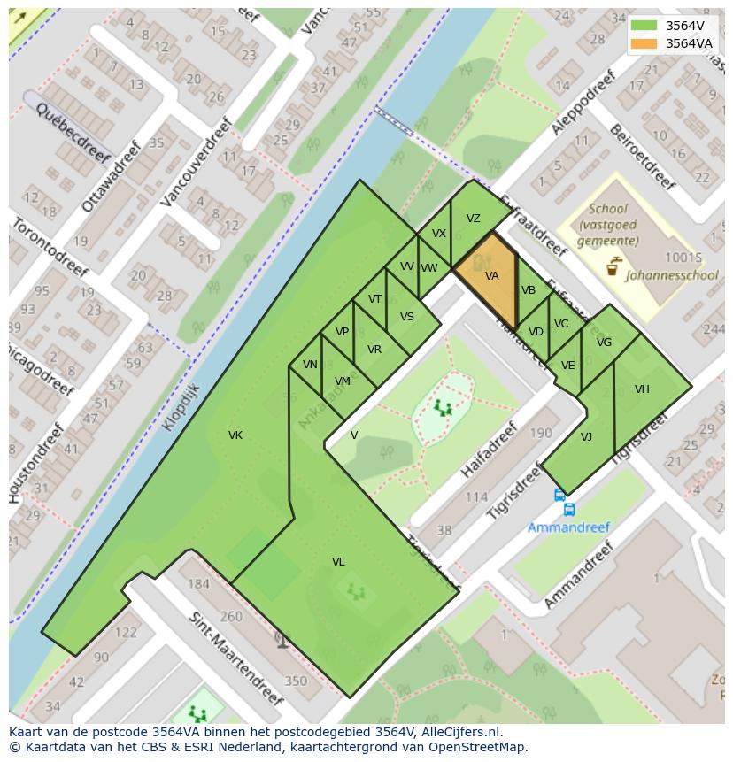 Afbeelding van het postcodegebied 3564 VA op de kaart.
