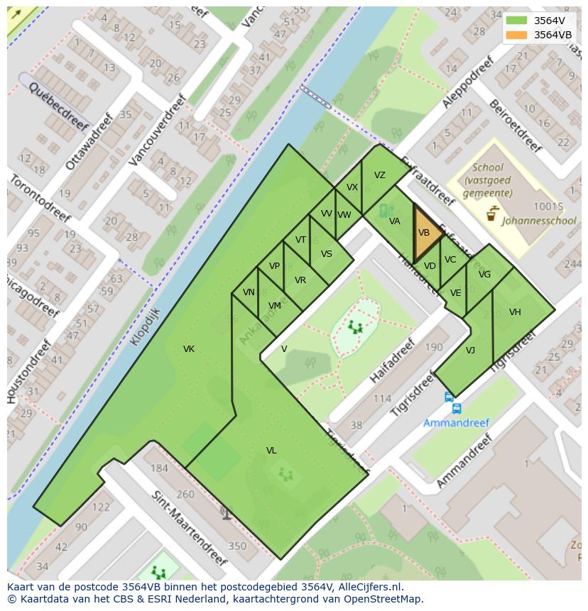 Afbeelding van het postcodegebied 3564 VB op de kaart.