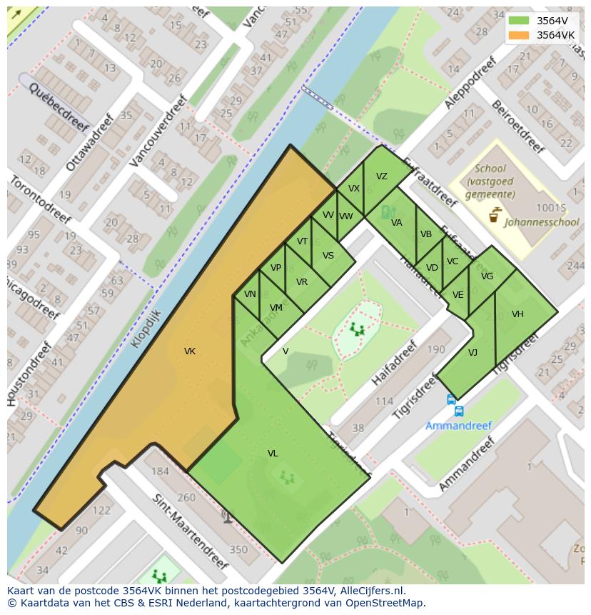 Afbeelding van het postcodegebied 3564 VK op de kaart.