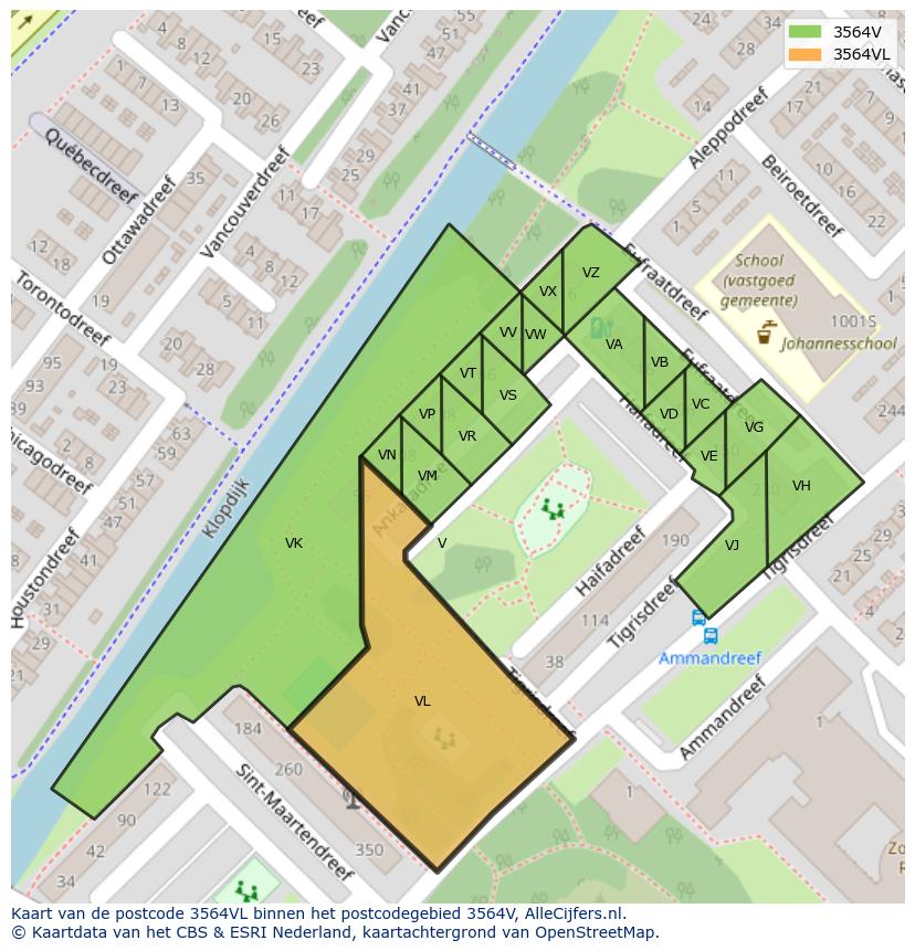 Afbeelding van het postcodegebied 3564 VL op de kaart.