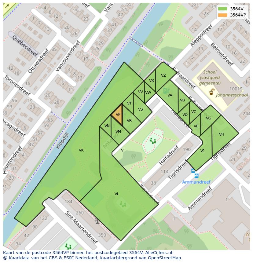 Afbeelding van het postcodegebied 3564 VP op de kaart.