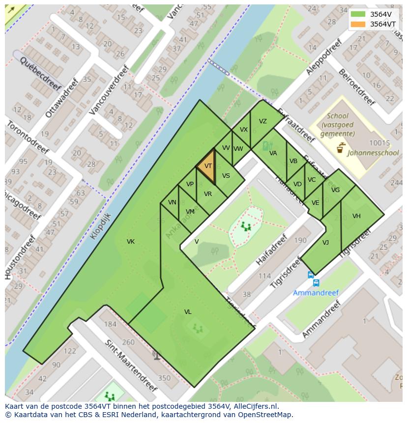 Afbeelding van het postcodegebied 3564 VT op de kaart.