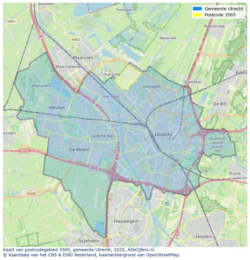 Afbeelding van het postcodegebied 3565 op de kaart.