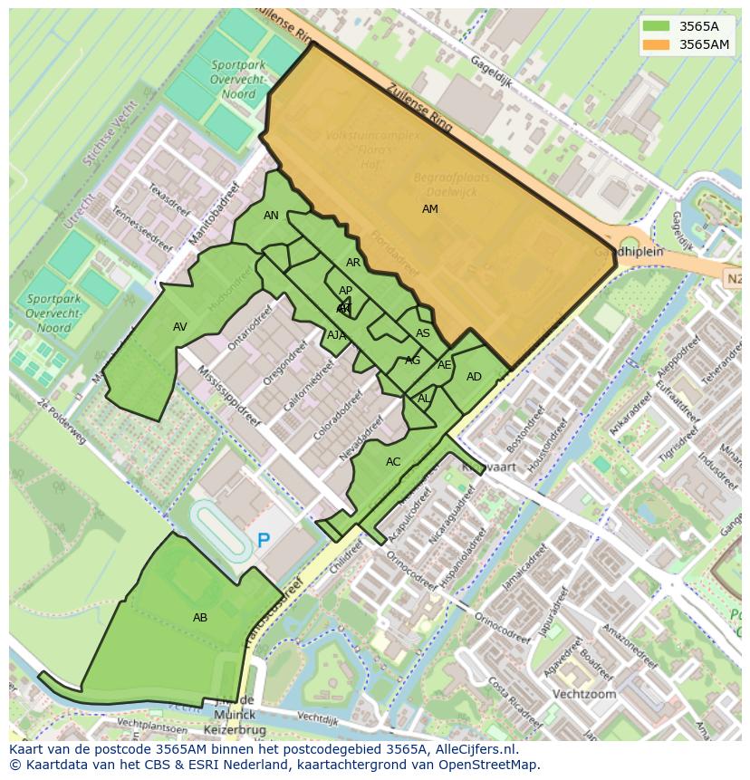Afbeelding van het postcodegebied 3565 AM op de kaart.