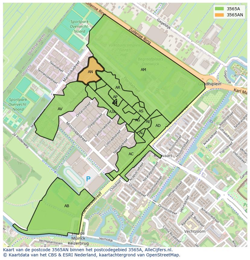 Afbeelding van het postcodegebied 3565 AN op de kaart.