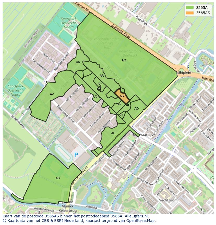 Afbeelding van het postcodegebied 3565 AS op de kaart.