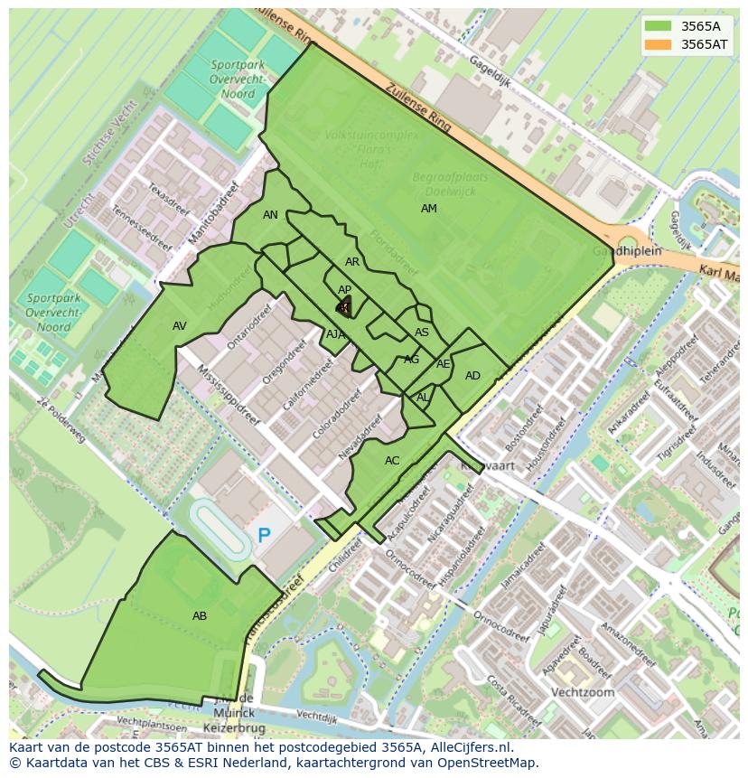 Afbeelding van het postcodegebied 3565 AT op de kaart.