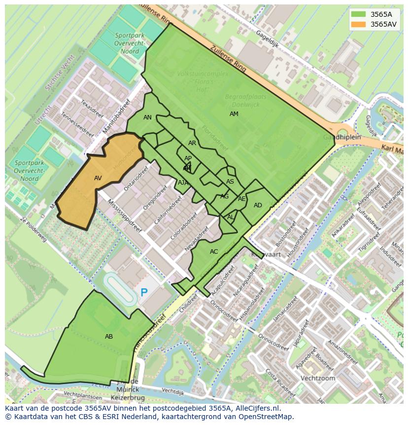 Afbeelding van het postcodegebied 3565 AV op de kaart.