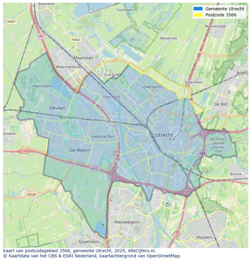 Afbeelding van het postcodegebied 3566 op de kaart.