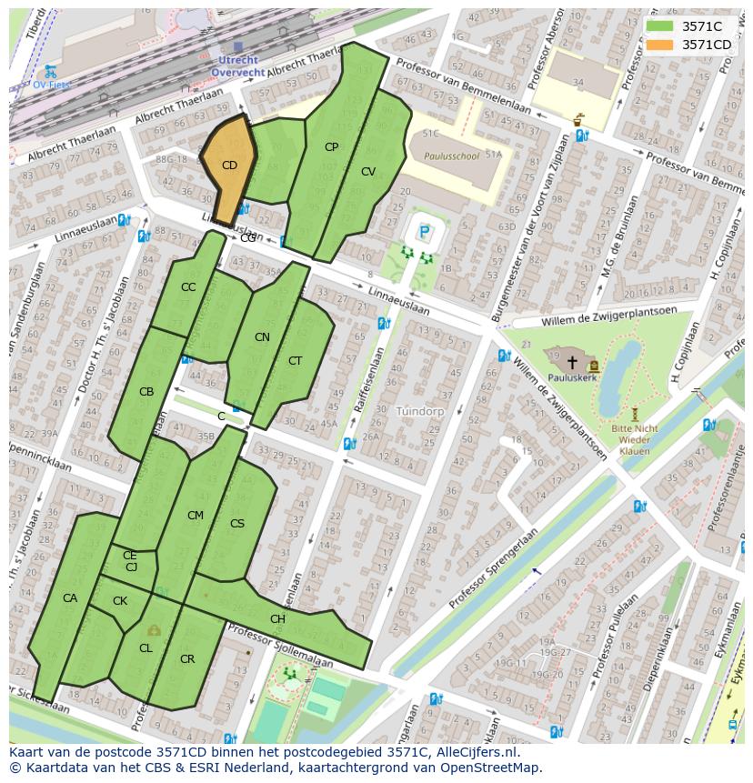 Afbeelding van het postcodegebied 3571 CD op de kaart.