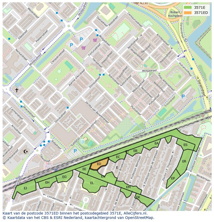Afbeelding van het postcodegebied 3571 ED op de kaart.