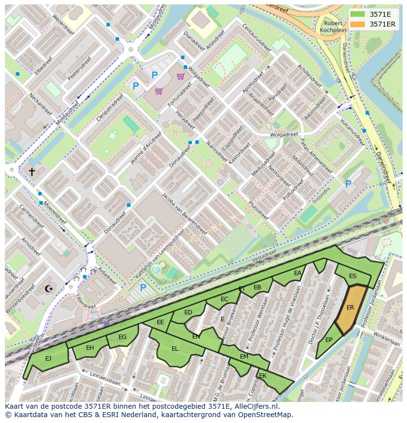 Afbeelding van het postcodegebied 3571 ER op de kaart.