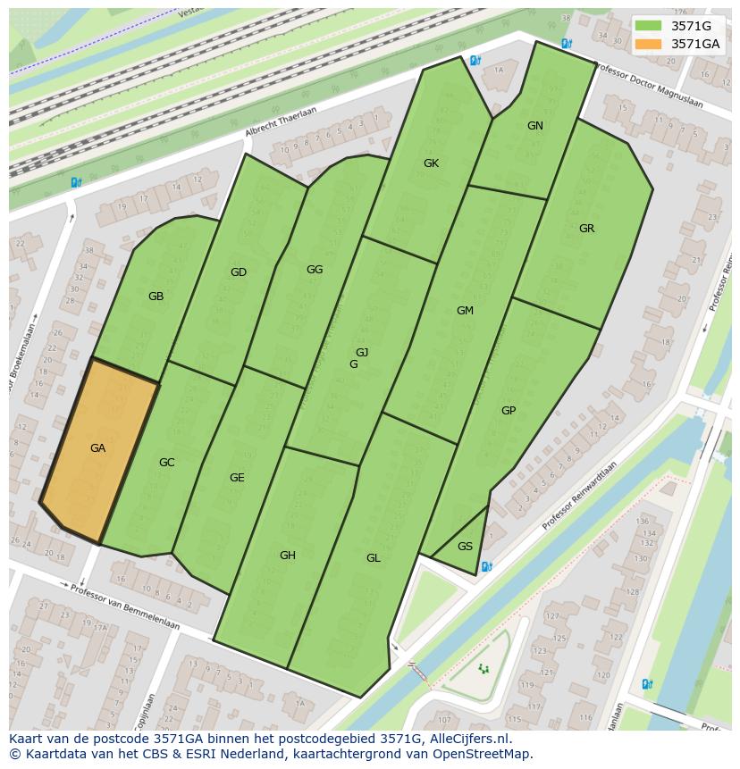 Afbeelding van het postcodegebied 3571 GA op de kaart.