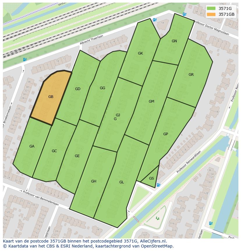 Afbeelding van het postcodegebied 3571 GB op de kaart.