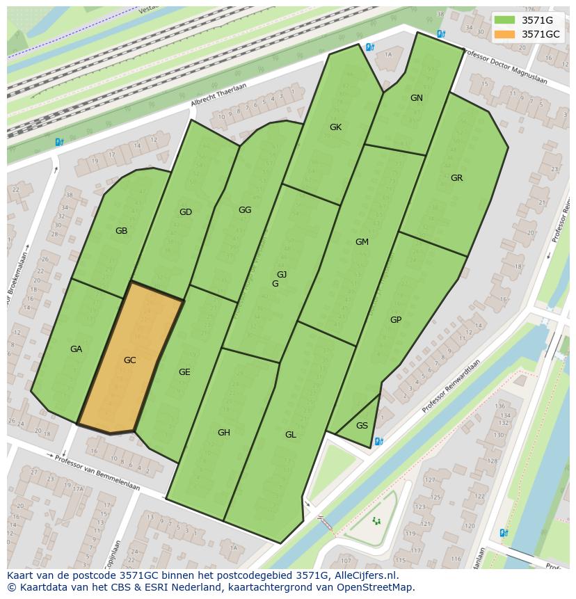Afbeelding van het postcodegebied 3571 GC op de kaart.