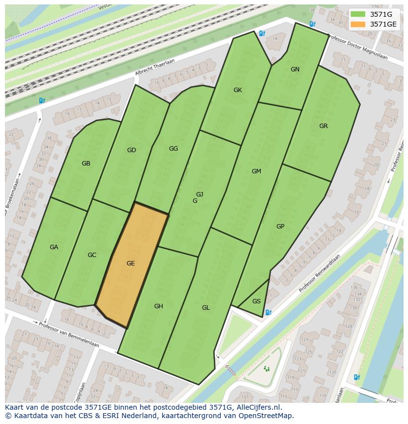 Afbeelding van het postcodegebied 3571 GE op de kaart.
