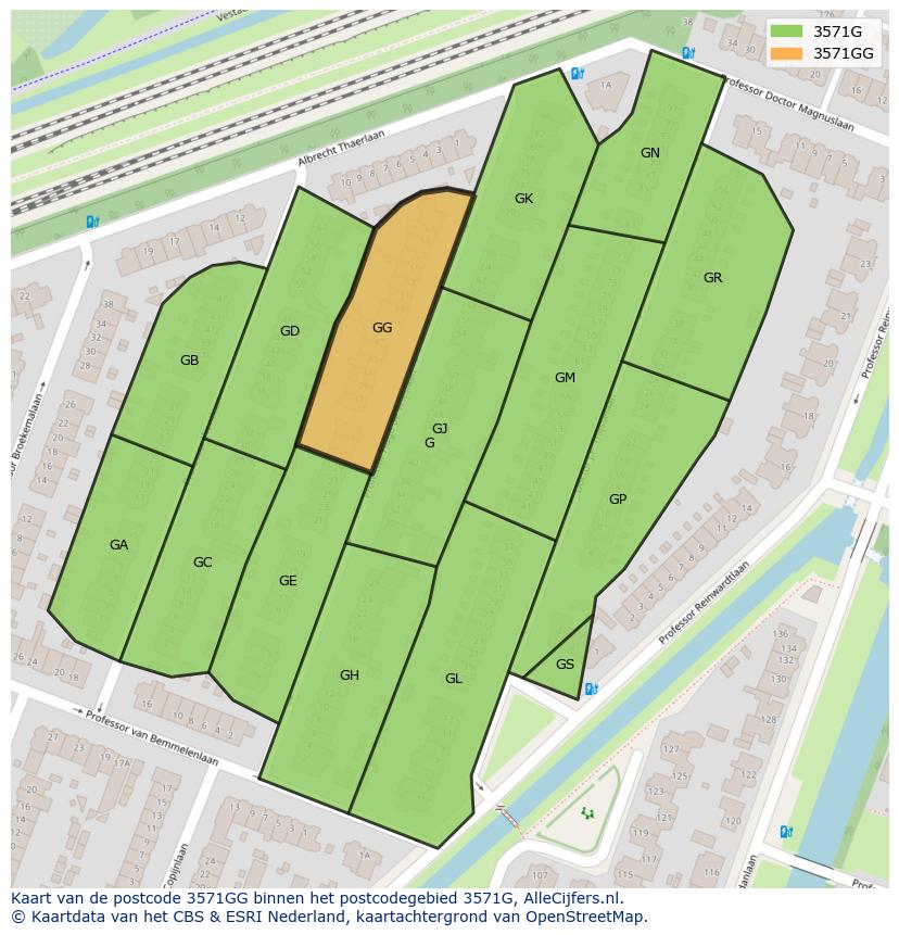 Afbeelding van het postcodegebied 3571 GG op de kaart.