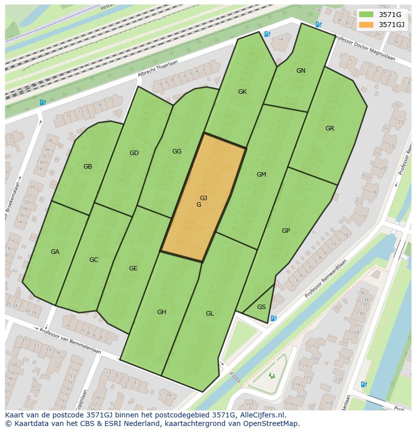 Afbeelding van het postcodegebied 3571 GJ op de kaart.