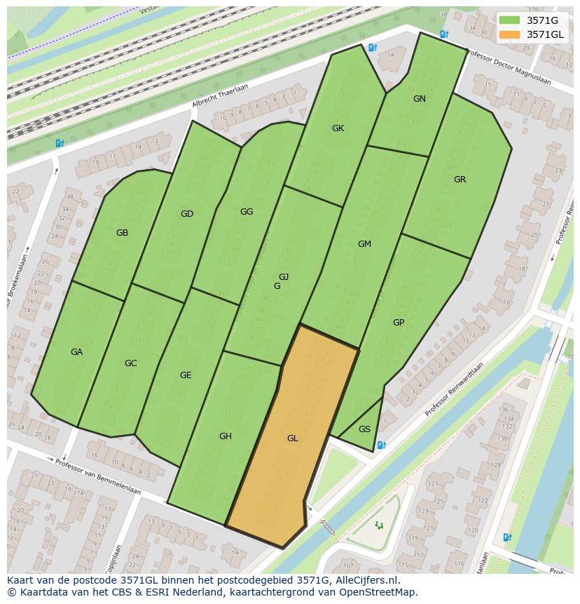 Afbeelding van het postcodegebied 3571 GL op de kaart.