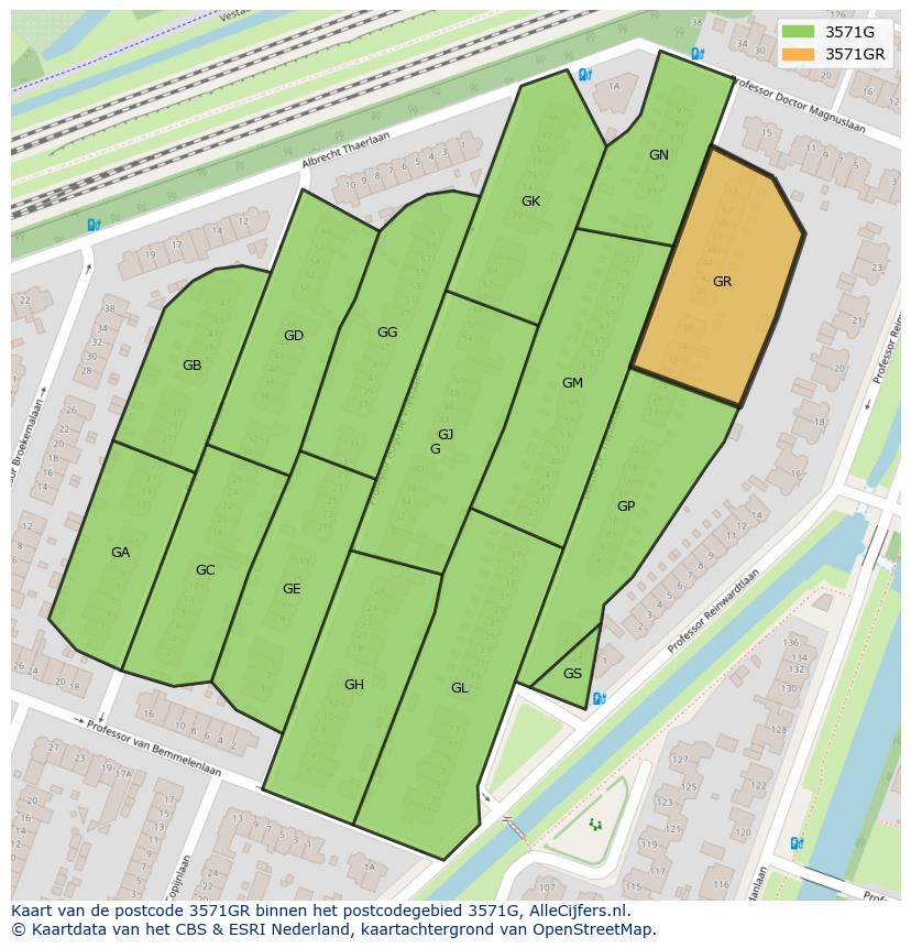 Afbeelding van het postcodegebied 3571 GR op de kaart.