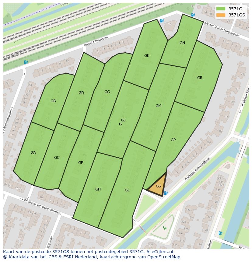 Afbeelding van het postcodegebied 3571 GS op de kaart.