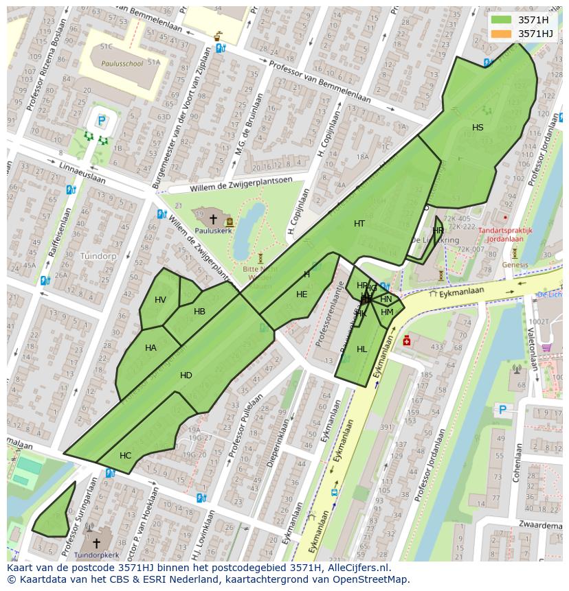 Afbeelding van het postcodegebied 3571 HJ op de kaart.