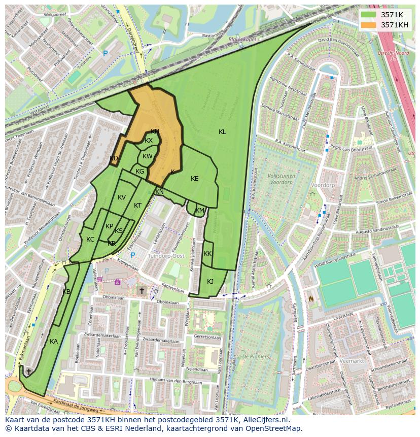 Afbeelding van het postcodegebied 3571 KH op de kaart.