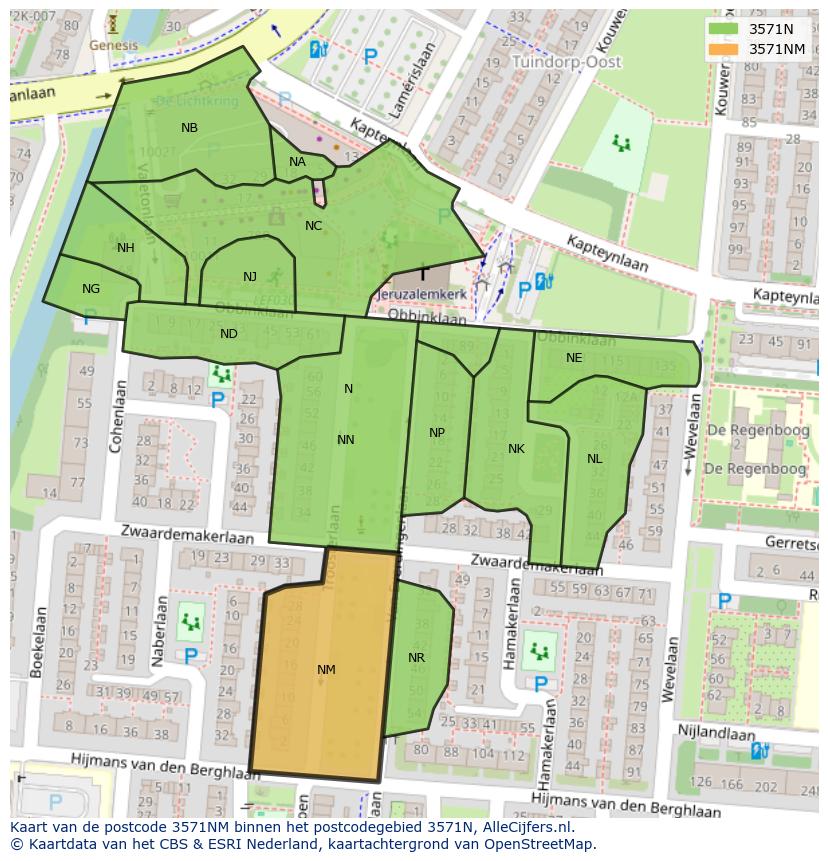 Afbeelding van het postcodegebied 3571 NM op de kaart.