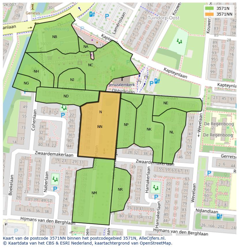 Afbeelding van het postcodegebied 3571 NN op de kaart.