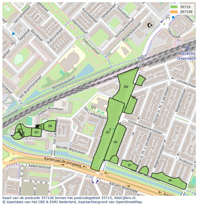 Afbeelding van het postcodegebied 3571 SE op de kaart.