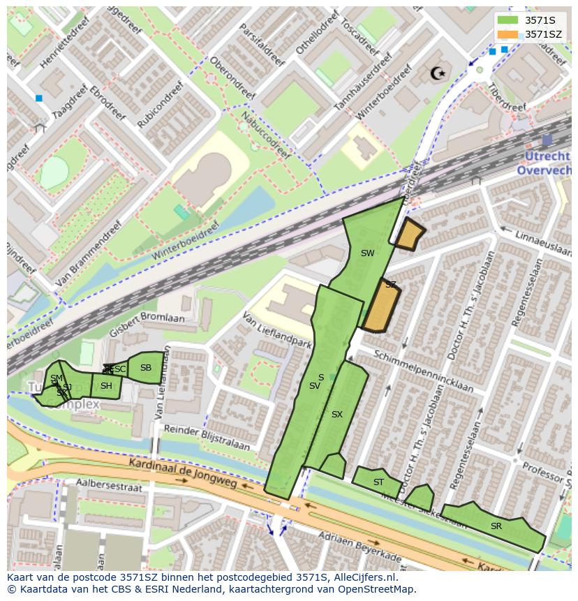 Afbeelding van het postcodegebied 3571 SZ op de kaart.