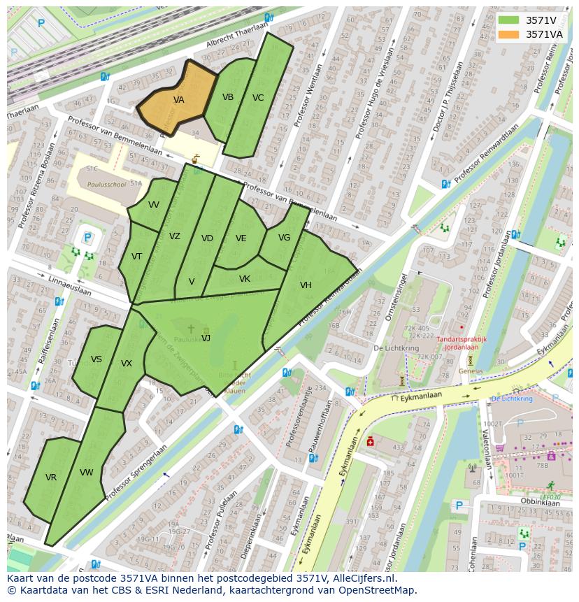 Afbeelding van het postcodegebied 3571 VA op de kaart.