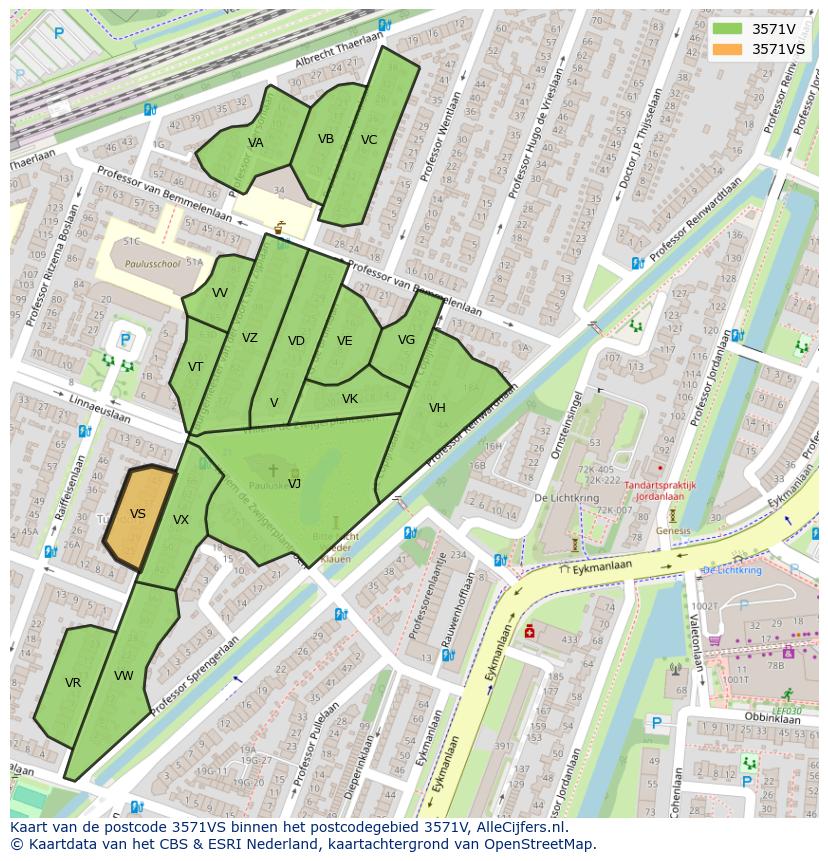Afbeelding van het postcodegebied 3571 VS op de kaart.
