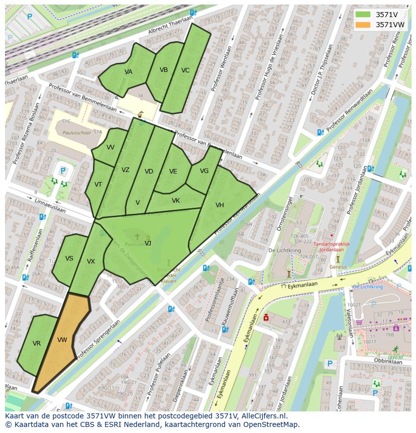 Afbeelding van het postcodegebied 3571 VW op de kaart.