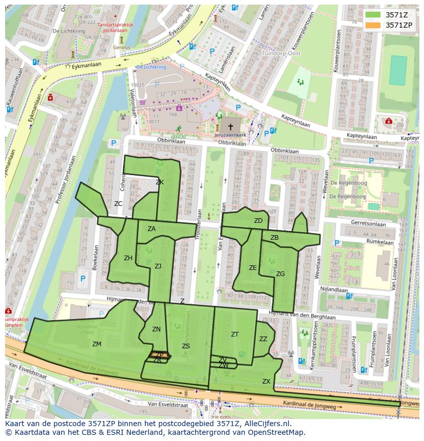 Afbeelding van het postcodegebied 3571 ZP op de kaart.