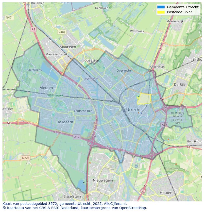 Afbeelding van het postcodegebied 3572 op de kaart.
