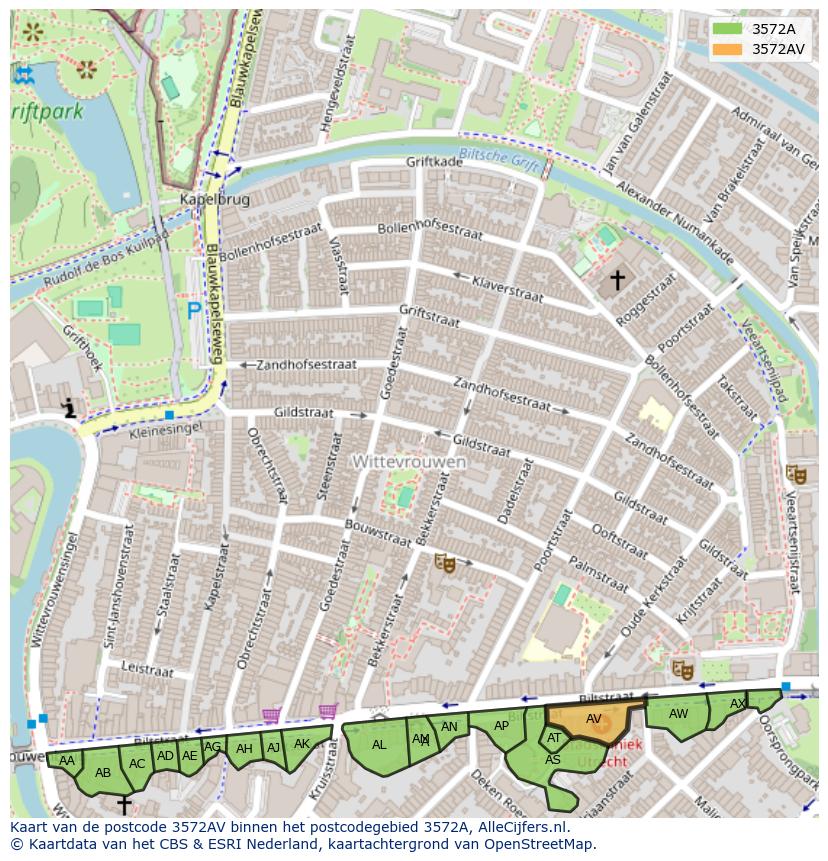 Afbeelding van het postcodegebied 3572 AV op de kaart.