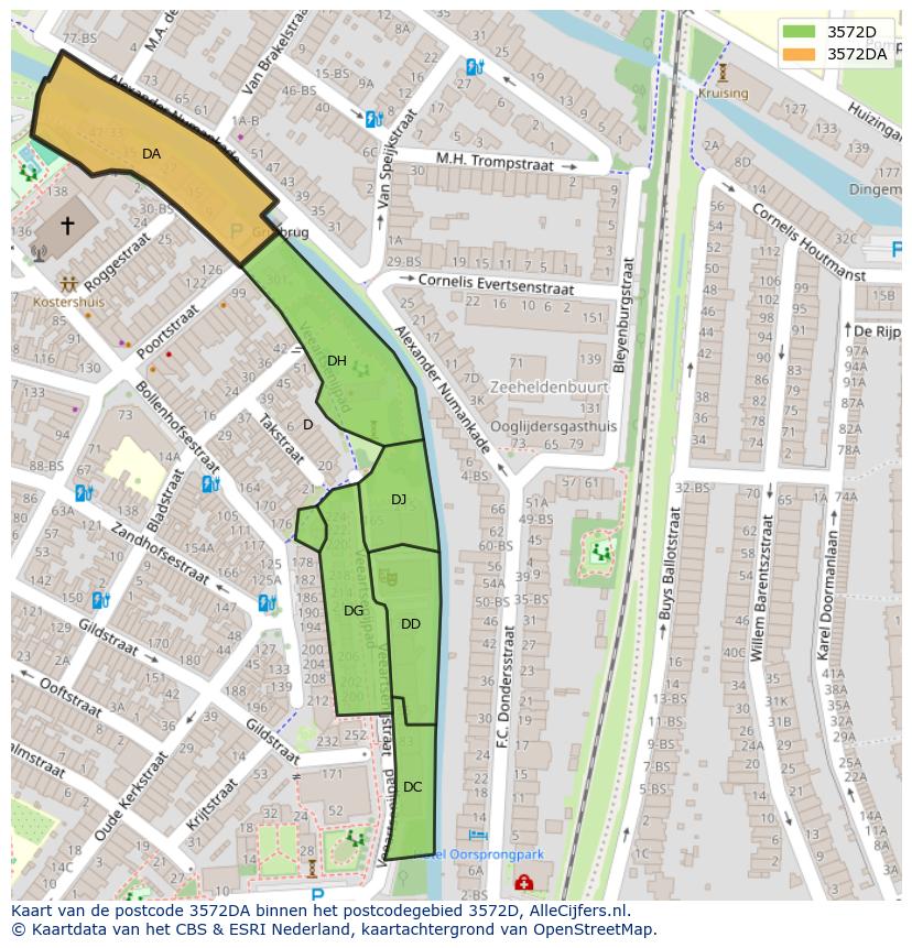 Afbeelding van het postcodegebied 3572 DA op de kaart.